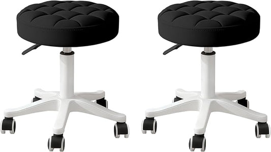 Small Rolling Stool with Wheels, PU Leather Height Adjustable Vanity Work Task Stool, 360 Swivel, Padded Seat Cushion, for Salon, Home, Office