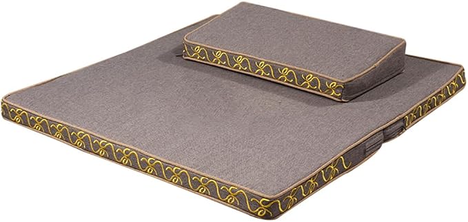 Portable Foldable Meditation Cushion Mat Set with Washable Cotton Linen Cover, Larger Thick Yoga Mat Bolster Floor Pillows Seating for Adults Meditation Accessories grey-70CM