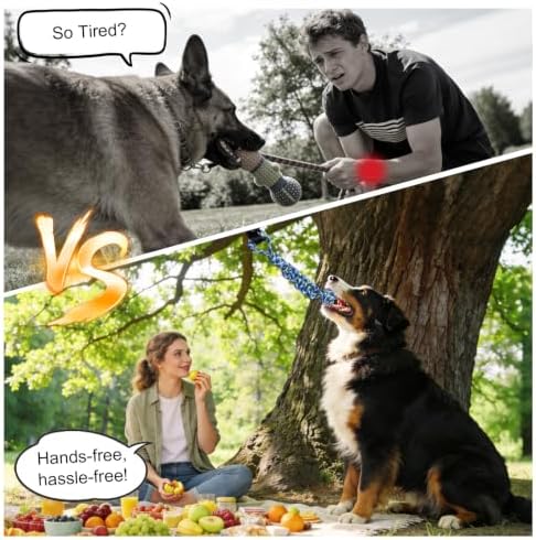 Interactive Dog Bungee Tug Toy Outdoor Hanging Tree Dog Rope Toy with Black Sun-Resistant Rope & Blue Pull Ball Adjustable Tether Tug for Small to Large Dogs Yard Play