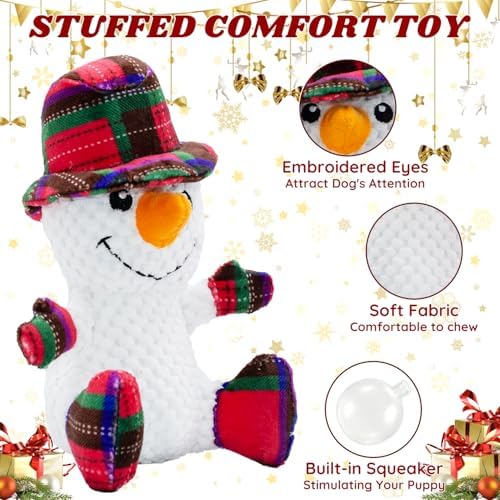 Dog Christmas Snowman and Reindeer Toy With Squeaker, 2 Pack With Crinkle Paper, Soft Pet Chew for Teeth, Interactive Plush for Small & Medium Dogs
