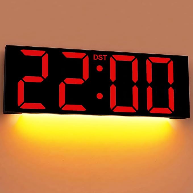 JALL 22" Large Digital Wall Clock, Big LED Number Dispaly, DST, Night Light for Classroom, Living Room, Bedroom, Mounted, Birthday Xmas Gift for Senior, Mem Womem Mom Dad, Red
