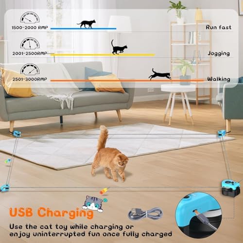 Upgraded Interactive Cat Toy for Indoor, Automatic & Remote Control Cat Chase Toy with Feather Mouse Lure, Adjustable Speed Track, Rechargeable Self-Play Exercise Toy for Bored Cats & Kittens (Blue)