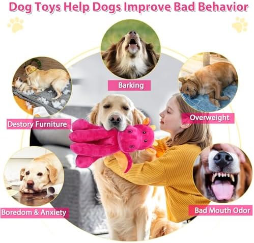 Letsmeet Dog Toys for Large Plush Dog Chew Toy with Squeaker and Crinkle Paper, Interactive Puppy Toys to Reduce Boredom and Anxiety, Tough Tug of War Pet Toys for Small, Medium and Large Dogs
