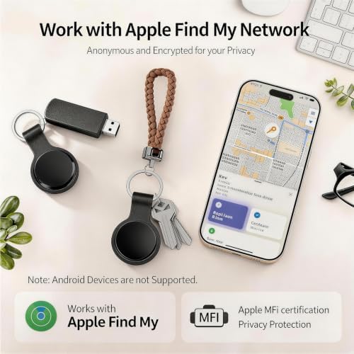GPS Tracker for Dogs/Cat（2026 MFi Certified - Long Standby）Smart Collar with Real-Time Location - Pet Location Tracker with Holder, No Monthly Fee/No SIM Card,Works with iOS Find My,Ultra-Slim,IP68-W