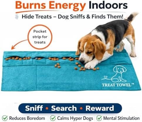 Treat Towel for Dogs – Snuffle Towel for Mental Stimulation & Enrichment, Interactive Lick Mat Alternative, Washable Microfiber, Boredom Buster Nose Work Toy for All Breeds – Green