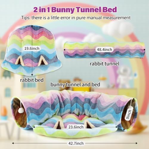 BWOGUE Bunny Tunnel Bed, 2-in-1 Collapsible Rabbit Tunnel Hideout with Mat