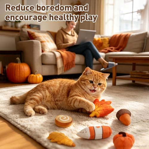 Plush Fall Catnip Toys for Indoor Cats 6 Pack, Pumpkin Shape