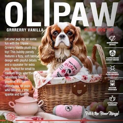 Olipaw Grrrerry Vanilla – Luxurious Parody Plush Dog Toy with Squeaker, Premium Fabric, Embroidered Details, Designer-Inspired Chew Toy, Fun Gift for Small Dogs & Dog Lovers