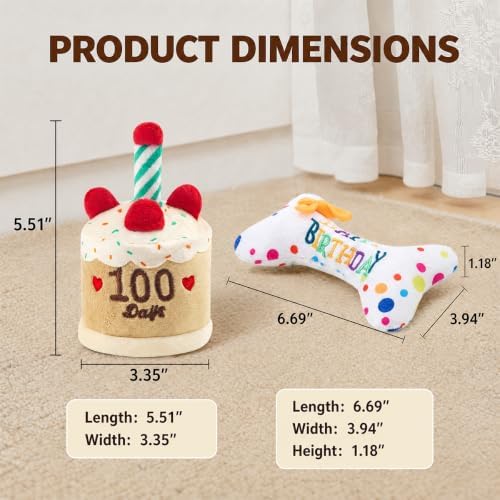 2PCS Birthday Celebration Party Gift Bone Stylish Squeaky for Aggressive Chewers, Durable for Teething, Interactive Plush Sausage Toys for Boredom and Anxiety Relief