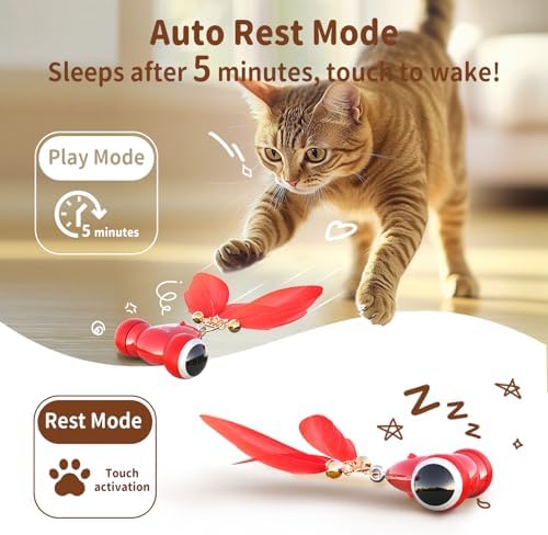 KiTiFISH 【2025 Upgrade】 Interactive Cat Toy, Automatic Cat Toy with Motion Activation, USB Rechargeable, Fast Rolling on Thin Carpet, Fun Exercise Toy for Indoor Cats, Durable Feather Tail and Bell