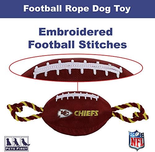 Pets First NFL Kansas City Chiefs Football Dog Toy, Tough Quality Nylon Materials, Strong Pull Ropes, Inner Squeaker, NFL Team Color