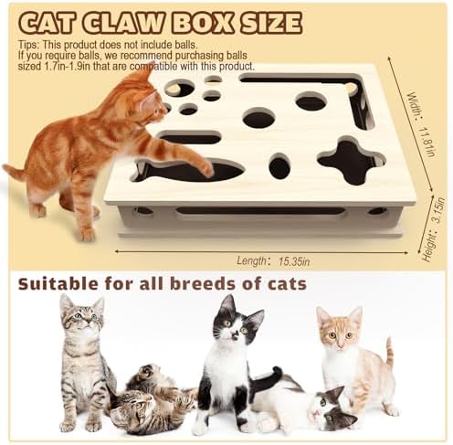 Cat Scratch Puzzle Enrichment Box, Large Solid Wood with Sandpaper Inside