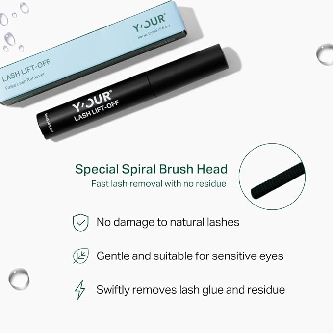 Y’OUR Powerful Eye Lash Lift-Off: Falsies & Wisps Extensions Remover; False Individual Lashes Bond Seal & Cluster Glue Cleanser. Gentle & Easy, Includes Mascara Wand. DIY At Home
