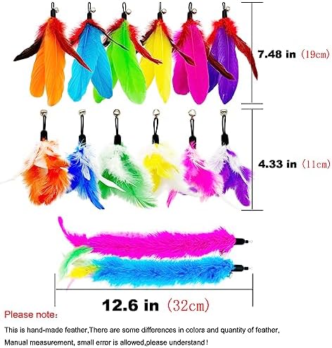Cat Feather Toys Refills, 14 Pieces Natural Feathers Refills, Cat Wand Replacement Feathers Toy for Indoor Cats