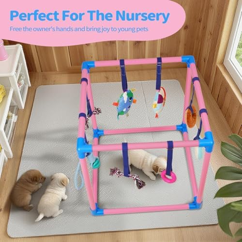 Liitrton Puppy Play Gym for Small Dogs with 8 Hanging Toys, Pink