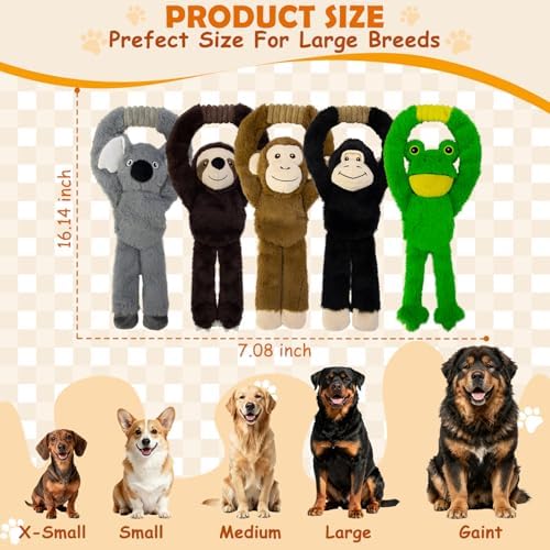 No Stuffing 5-Pack Dog Toys, Squeaky Plush with Crinkle for Medium Pets