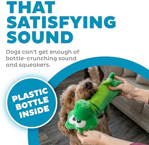 Outward Hound Bottle Bros Alligator Dog Toy, 12 Inch Plush Squeaky & Crackle Toy for Dogs, Interactive Fetch & Engaging Solo Play, Medium, Green