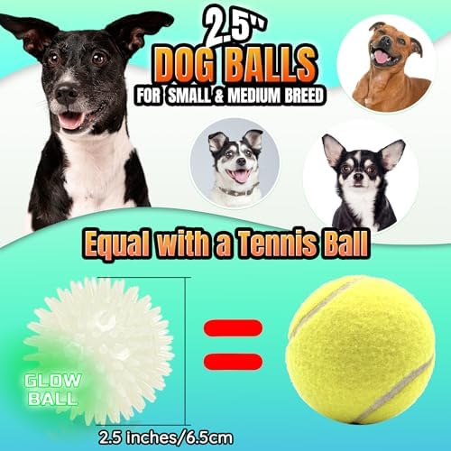 LECHONG 6-Pack Glow in The Dark Squeaky Dog Balls, Spiky Dog Toy Balls, Durable Glowing Rubber Fetching Ball for Small & Medium Dogs Nighttime Playing Indoors & Outdoors