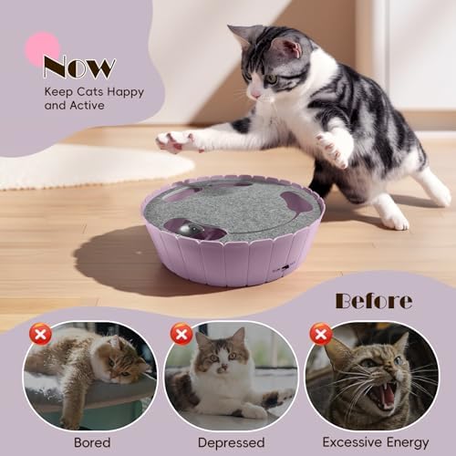 Pawaboo Interactive Cat Toy with Running Mouse, Automatic Track Kitten Toy | Electronic Motion Cat Toy for Indoor Cats, Pop and Play Hide Seek Cats Toys Hunting Mouse for Kitty Play Exercise, Purple