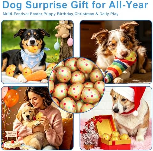 Squeaky Latex Dog Toy Ball, Golden Egg-Shaped 4 Pack