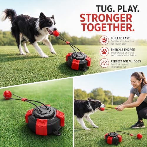 Tri-San Suction Cup Dog Tug Toy Steel Core Interactive Tough Chew Toy for Medium Large Dogs