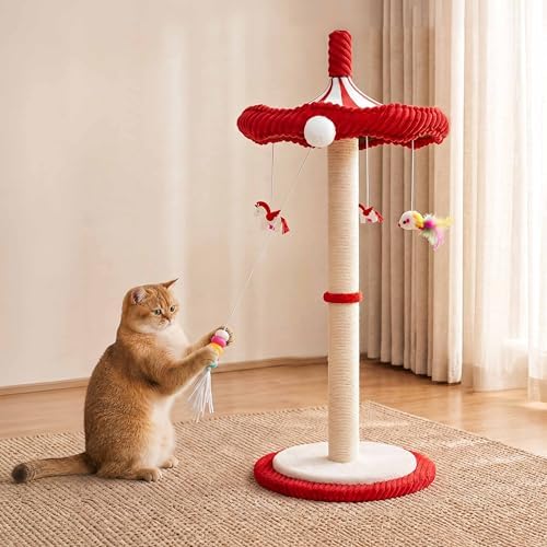 Carousel Cat Scratching Post with Hanging Toys, Interactive Cat Toys