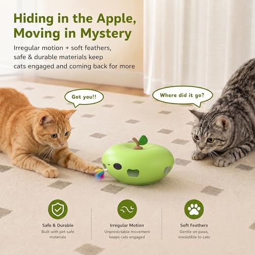 Cat Toys Rechargeable Interactive itten toys , Smart Sensor Automatic Feather Toy with 7 Random Holes, Quiet USB Powered Pop-Up Kitten Toy Simulates Hunting for Indoor Cats, green