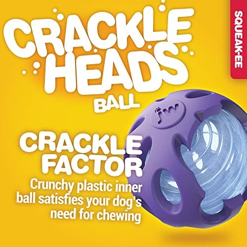 Petmate Crackle Heads Crackle Ball Crunchy Noise Chew Fetch Toy for Dogs Assorted Colors,Medium 3' Diameter,(Pack of 2)
