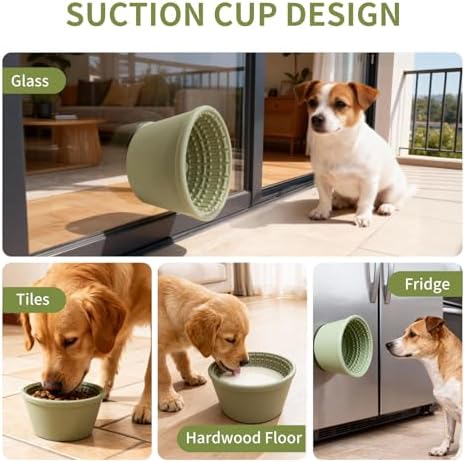 Large Silicone Dog Bowls,Non-Slip Dog Licking Treat Dispenser,Anxiety Relief Slow Feeder Treat Dispenser, Slow Feeder Bowls for Small Medium Large Breed Dogs,BPA Free Silicone(green-4cup)