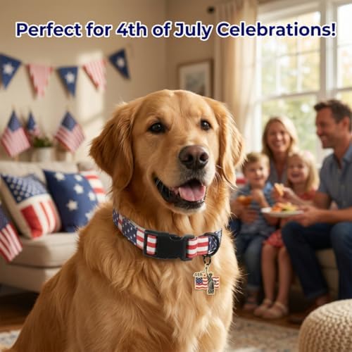 Patriotic Dog Collar, Boy Dog Collar with American Flag Pattern, Adjustable American Flag Collar for 4th of July Occasion & Daily Walking, Fits Puppy and Small Breeds