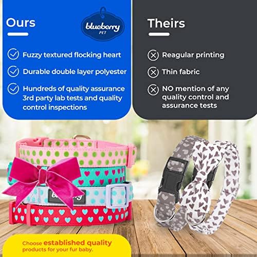 Blueberry Pet Adjustable Flocking Dog Collar for Large Dogs, Pink Girl Dog Collars with Detachable Velvety Bowtie, Heart in Lust Red, Spring Dog Collar for 18-26 Inch Neck