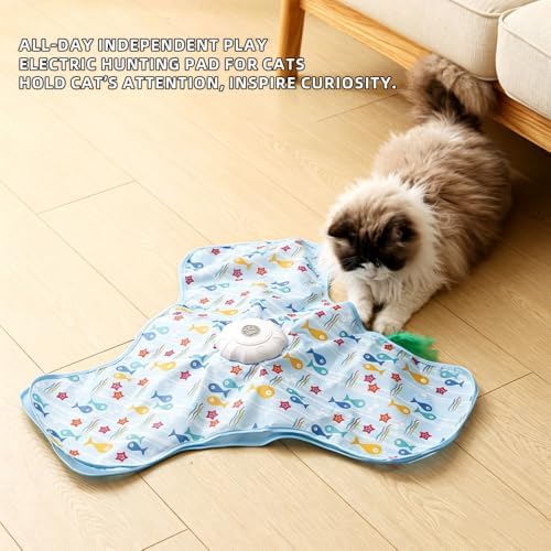 Interactive Cat Toy for Indoor Cats - Rechargeable Automatic Feather Wand with Motion Sensor, 3 Play Modes, Squeaky Mouse Sound, Hide & Seek Exercise Toy for Bored Kittens & Adult Cats (Triangle)