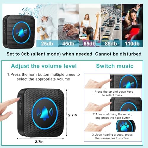 Dog Door Bell for Potty Training, Smart Wireless Doggie Doorbell to Go Outside, 1000 Feet Long Range with IP65 Waterproof Super-Light Touch Button, 60 Melodies & Adjustable Volume (1 Button)