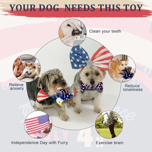3 pcs Independence Day Pet Squeaky Toys, Dog Squeaky Toys 4th of July Puppy Toy Independence Day Pet Plush Bald Eagle Toy with Crumpled Paper Squeaky Dog Interactive Toy