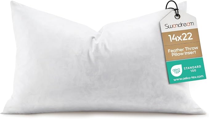 14x22 Feather Lumbar Pillow Insert, Decorative Throw Pillow Insert for Covers, Fuller Fit with Soft Support for Bed and Couch