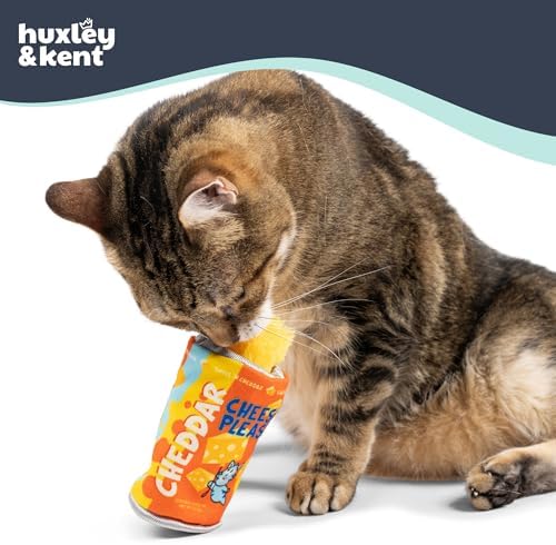 Huxley & Kent Stuffer Plush Cat Toy - Interactive Hide and Play Catnip Toy for Cats & Kittens - Plush with Crinkle & Catnip - Perfect for Engaging & Chasing - Cheddar Cheese Please