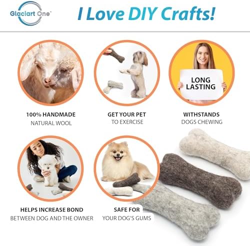 Glaciart One Felted Wool Dog Chew Bone Mini (3 Pcs)| Durable Dog Chew Toy, for Teething & Teeth Cleaning | Fetch Games & for Anxiety/Boredom | Great for Small Puppy