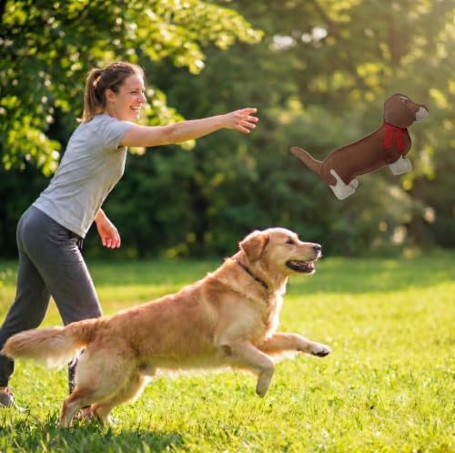 Fuzzl Eco Leather Sizzles the Dachshund Dog Toy - Natural & Tough Light Brown Leather Chew | Durable Toy for Moderate Chewers | 100% Jute Filling & Double Stitched