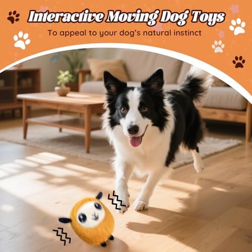 Moving Dog Toys, 2026 Upgraded Jumping Squeaky Moving Dog Ball, Rechargeable Plush Chew Toys for Small/Medium/Large Dogs (Orange)