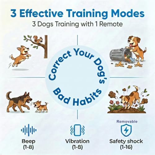 3-in-1 Dog Training Collar with Remote,Bark Collar,Shock Collar for Dogs | 3300Ft Range, Beep/Vibration/Shock Modes, Rechargeable, IPX7 Waterproof,Safety Lock, e Collar for Small/Medium/Large Dogs