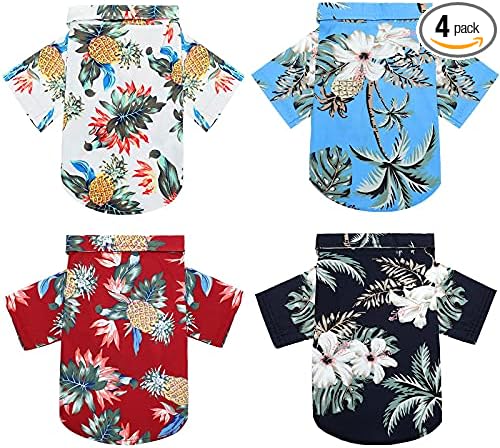 Weewooday 4 Pack Hawaiian Dog Shirts Summer Tropical,Cute Style,X-Large | Breathable Tee for Small Dogs, Beach Vacation Outfit, Floral Pineapple Palm Prints, Button-down Hawaiian Style Pet Shirt