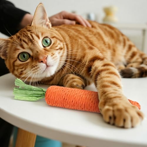 2 PCS Kitten Teething Toys for Indoor Cats, Cat Chew Toy Natural Sisal Cat Teething Toys Orange Carrot Interactive Cats Kicker Toy Interactive Kitten Kicker for Indoor Kitty Exercise