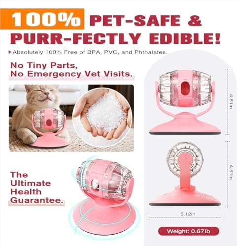 Cat Slow Feeder Toy,Beer Barrel Interactive Feeder for Cats,Interactive Mental Stimulation Food Dispenser for Indoor Cats,Slow Food Teasing Toy for Cats,Boredom Buster,Interactive Puzzle Feeder,（Pink）