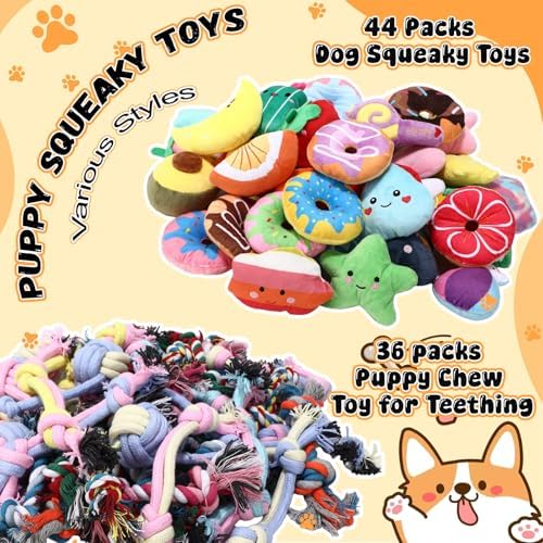 Hungdao 80 Pcs Dog Squeaky Toys Bulk for Small Dogs, Plush Rope Set