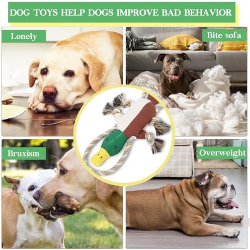 Duck Dog Toys for Small Medium Dogs, Durable Canvas Fetch Tug Toy with Sliding Rope & Crinkle Paper for Boredom Relief, Squeaky Interactive Teething Puppy Chew Toys for Chihuahua Corgi Beagle