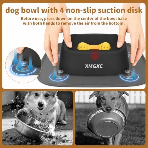 Dog Lick Bowl Slow Feeder with Rolling Log & Suction Base, Black Mat