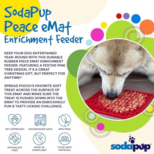 SodaPup Peace eMat – Durable Enrichment Feeder Made in USA from Non-Toxic, Pet-Safe, Food Safe Rubber for Mental Stimulation, Avoiding Overfeeding, Fresh Breath, Digestive Health, Calming, & More