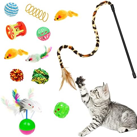 Malier Collapsible Cat Tunnels & Toys Set, Interactive Kitty Toys - Kitten & Cat - Feathers, Mouse, Crinkle Balls, 3-Way Tube Tunnel for Indoor Play