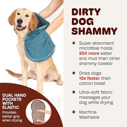 Dog Gone Smart Dirty Dog Doormat & Shammy -Super Absorbent, Fast Drying Polyester & Polyamide Microfiber Mat & Towel with Dual Hand Pockets, Non-Slip Backing & Machine Washable -Pacific Blue, 31x20 In