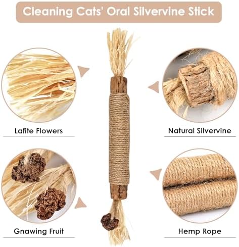 Bissap 10 PCS Silvervine Chew Sticks for Cats, Catnip Chew Sticks Cat Toys for Indoor Cat Kitten Teeth Grinding Interactive Feather Toys for Aggressive Chewers Dental Care
